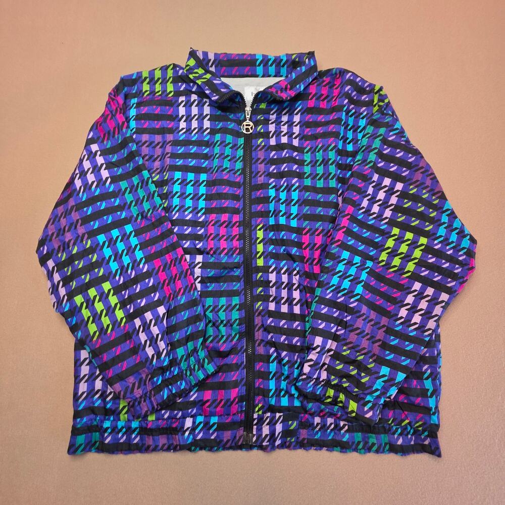 Rafael Vintage 90s Geometric Print Track Jacket Windbreaker Multicolor Sz Large